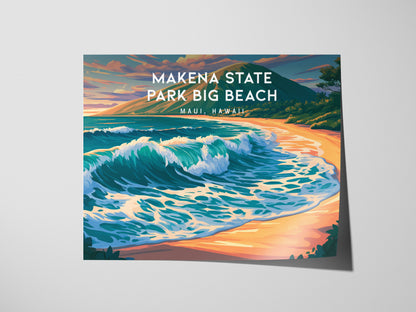Makena State Park Big Beach Landscape Poster | Maui, Hawaii Vacation Wall Art — giclée print detail on matte paper