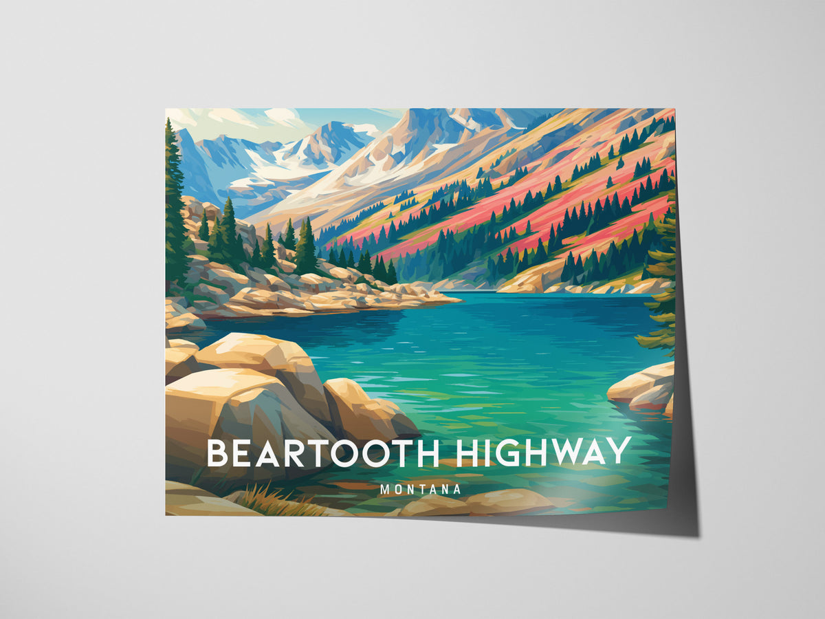Beartooth Highway, Montana Landscape Poster | Mountain Road Vacation Wall Art — giclée print detail on matte paper