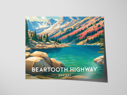Beartooth Highway, Montana Landscape Poster | Mountain Road Vacation Wall Art — giclée print detail on matte paper