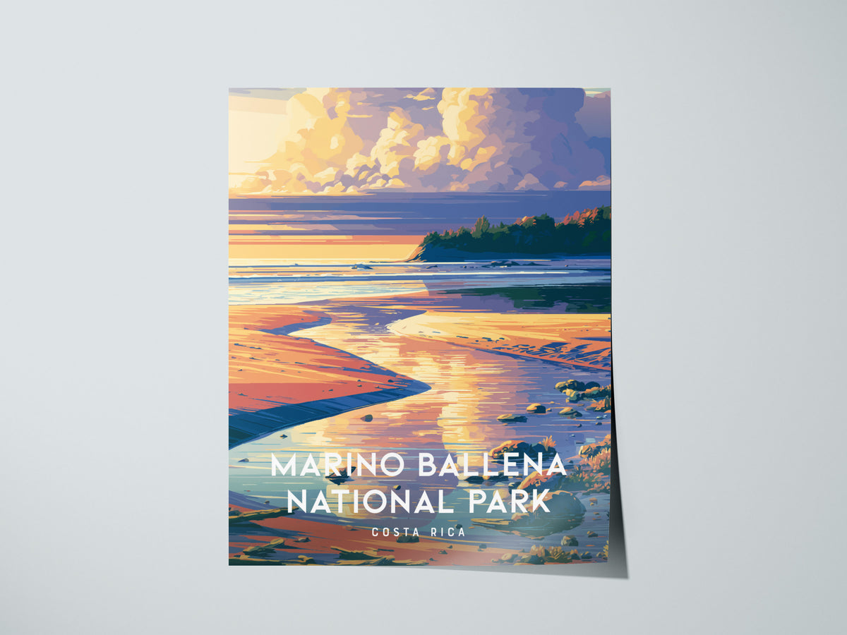 Marino Ballena National Park, Costa Rica Poster | Whale Tail Beach Tropical Wall Art — giclée print detail on matte paper