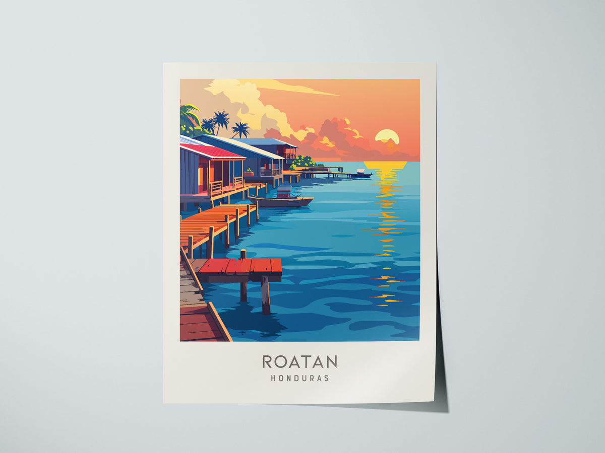 Roatan Matte Border Poster | Honduras Tropical Beach Print Travel Wall Art — giclée print detail on matte paper