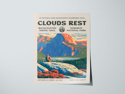 Clouds Rest, Yosemite Poster | Hiker Gift | Above the Granite Horizon Wall Art — giclée print detail on matte paper