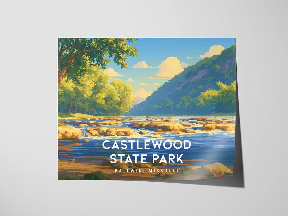 Castlewood State Park Landscape Poster | Ballwin, Missouri Scenic Bluff Overlook Vacation Wall Art — giclée print detail on m