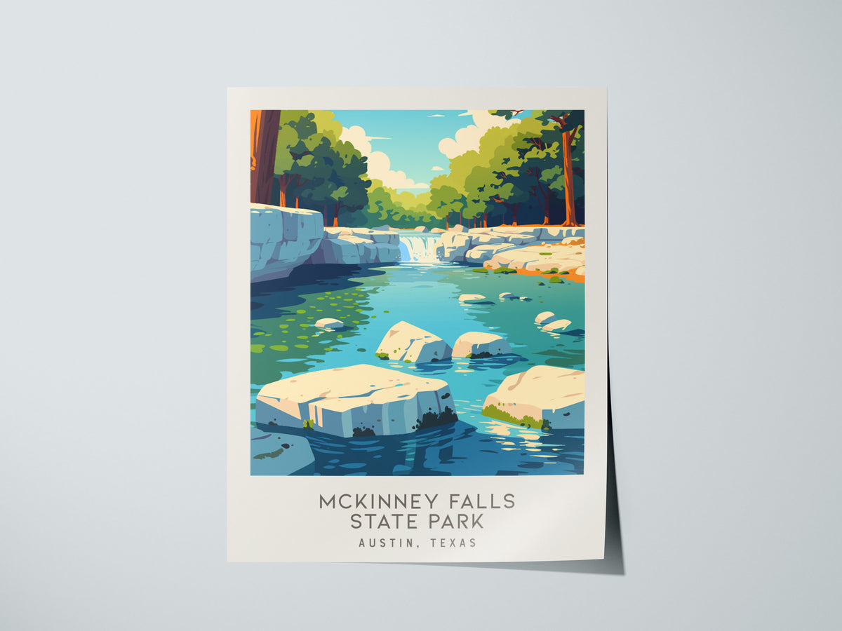 McKinney Falls State Park Matte Border Poster | Austin, Texas Destination Print Travel Wall Art — giclée print detail on matt