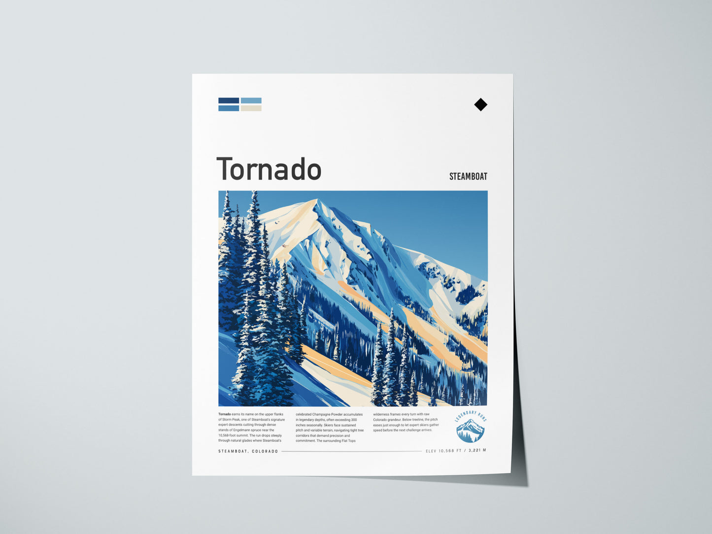 Tornado, Steamboat Poster | Steep Slopes & Fresh Powder Wall Art — giclée print detail on matte paper