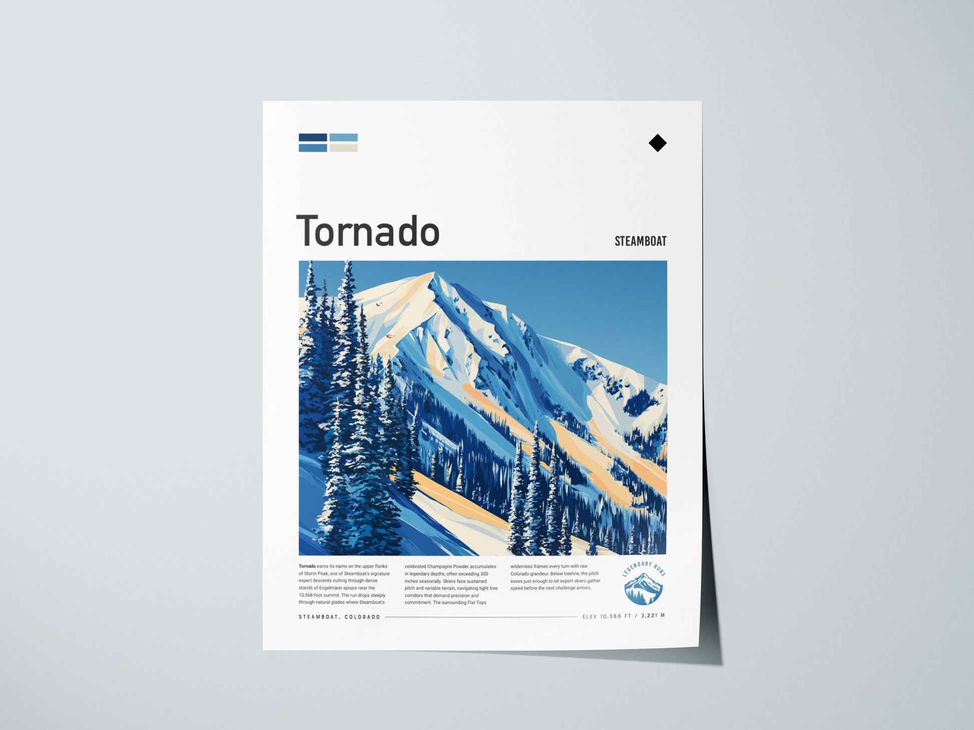Tornado, Steamboat Poster | Steep Slopes & Fresh Powder Wall Art — giclée print detail on matte paper