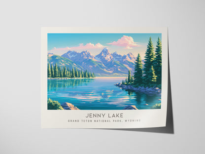 Jenny Lake Landscape Matte Border Poster | Grand Teton National Park, Wyoming Vacation Wall Art — giclée print detail on matt