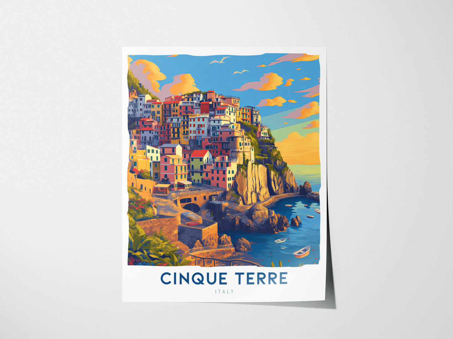 Cinque Terre Poster | Italian Riviera Coastal Wall Art | Framed or Unframed