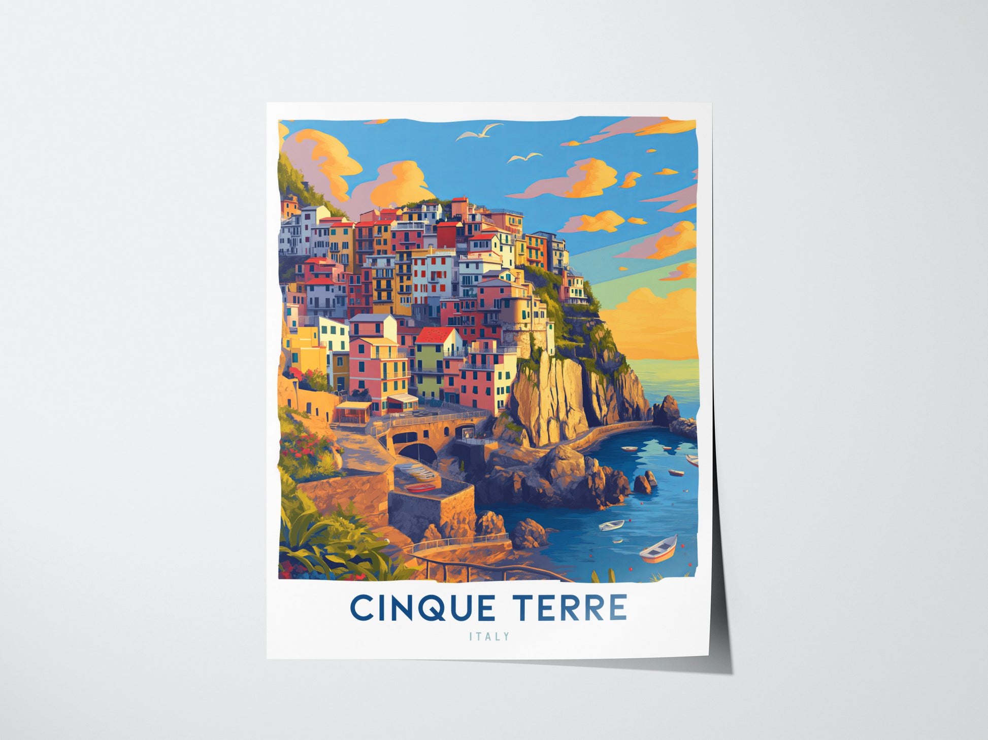 Cinque Terre Poster | Italian Riviera Coastal Wall Art | Framed or Unframed