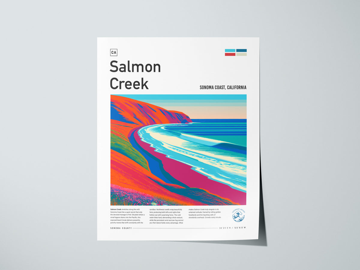 Salmon Creek, Sonoma Coast, California Poster | Surf Wall Art & Wave Print — giclée print detail on matte paper