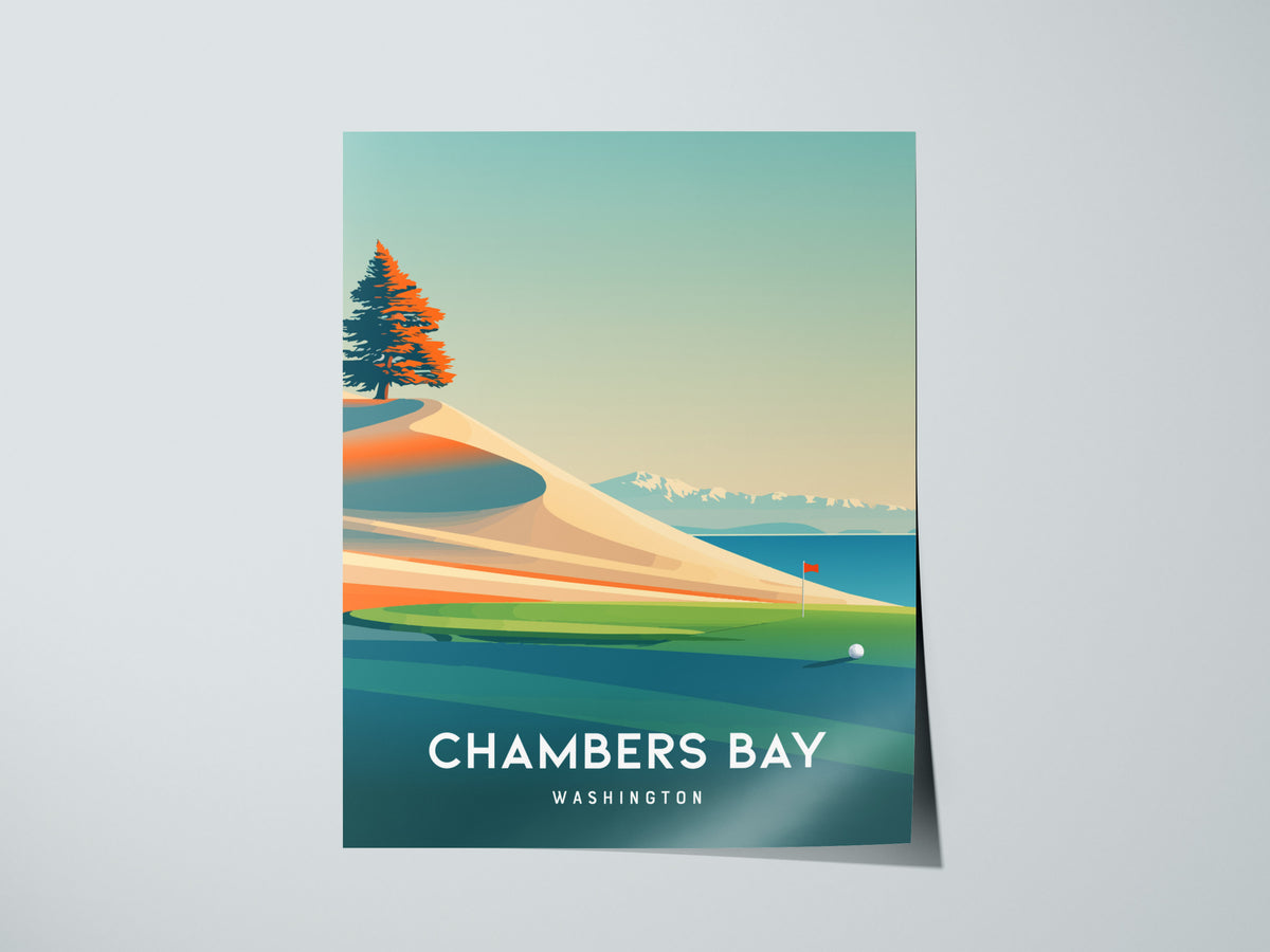 Chambers Bay, Washington Poster | Links Poster & Golfer Gift Wall Art — giclée print detail on matte paper