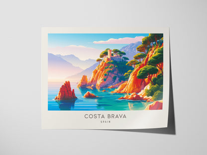 Costa Brava Landscape Matte Border Poster | Spain Vacation Wall Art — giclée print detail on matte paper