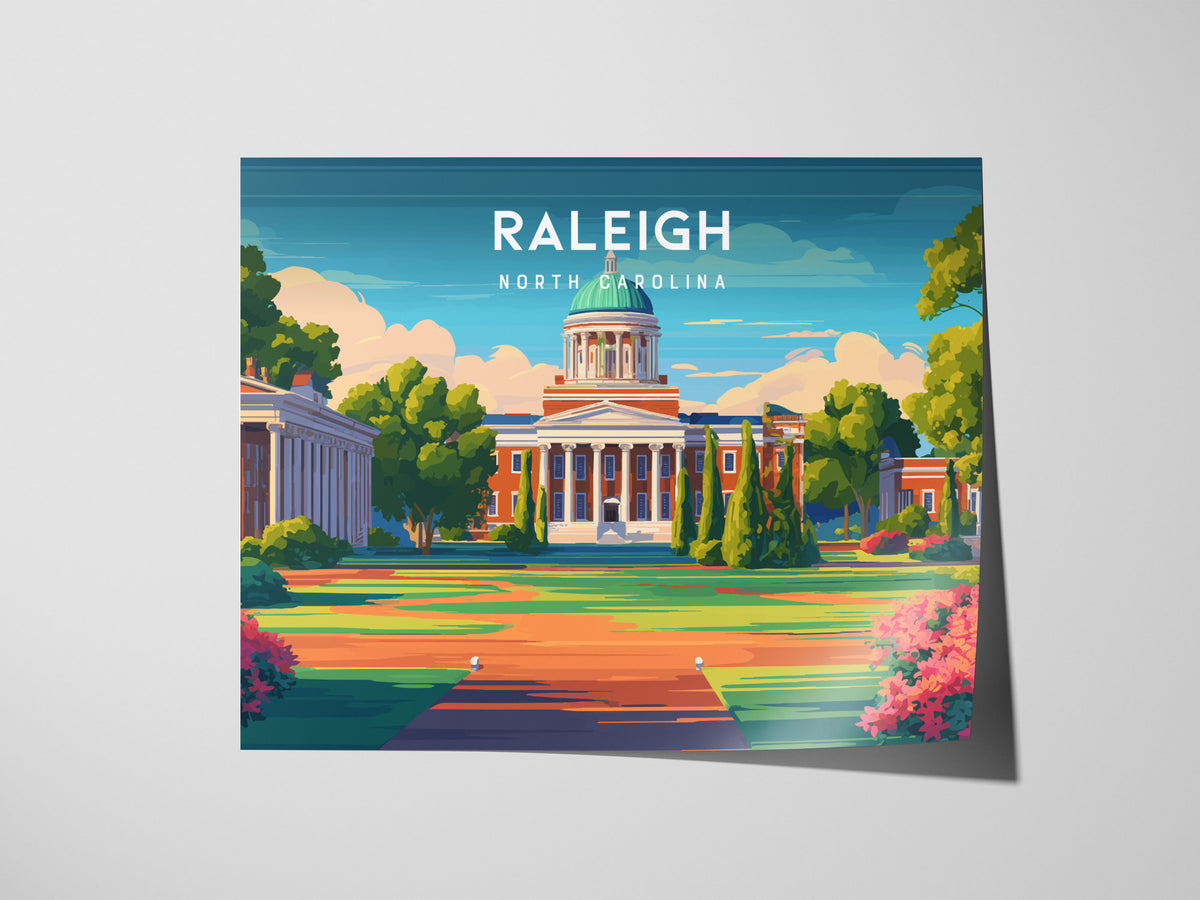 Raleigh Landscape Poster | North Carolina Oak City Framed or Unframed Wall Art — giclée print detail on matte paper
