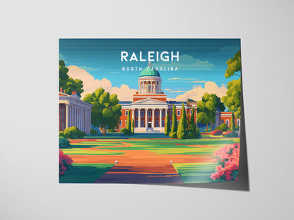Raleigh Landscape Poster | North Carolina Oak City Framed or Unframed Wall Art — giclée print detail on matte paper