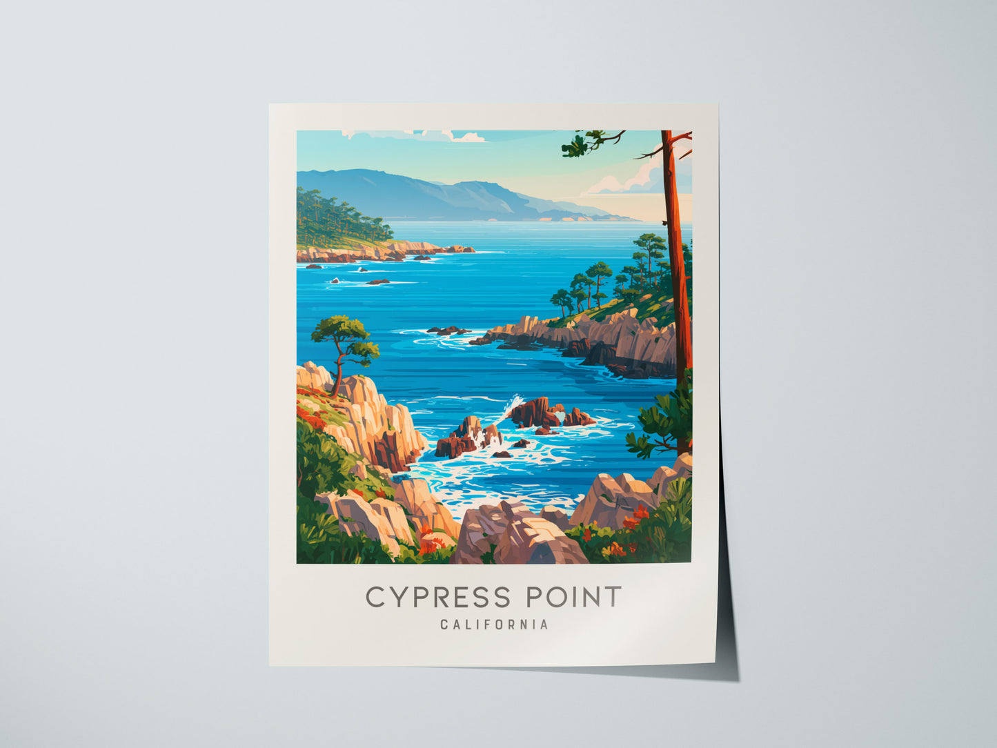 Cypress Point Matte Border Poster | California Vacation Wall Art Beach House Decor — giclée print detail on matte paper