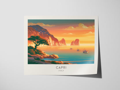 Capri Landscape Matte Border Poster | Italy Vacation Wall Art Beach House Decor — giclée print detail on matte paper
