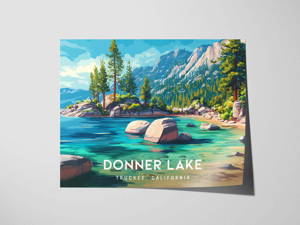 Donner Lake Landscape Poster | Truckee, California Vacation Wall Art — giclée print detail on matte paper