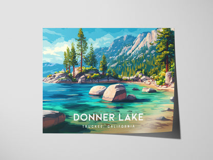 Donner Lake Landscape Poster | Truckee, California Vacation Wall Art — giclée print detail on matte paper