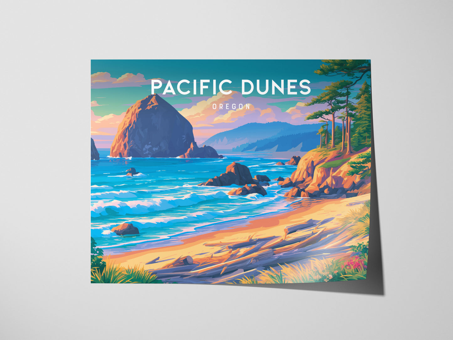 Pacific Dunes, Oregon Landscape Poster | Windswept Dunes Travel Wall Art — giclée print detail on matte paper