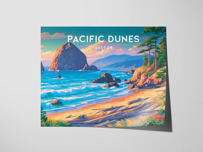 Pacific Dunes, Oregon Landscape Poster | Windswept Dunes Travel Wall Art — giclée print detail on matte paper