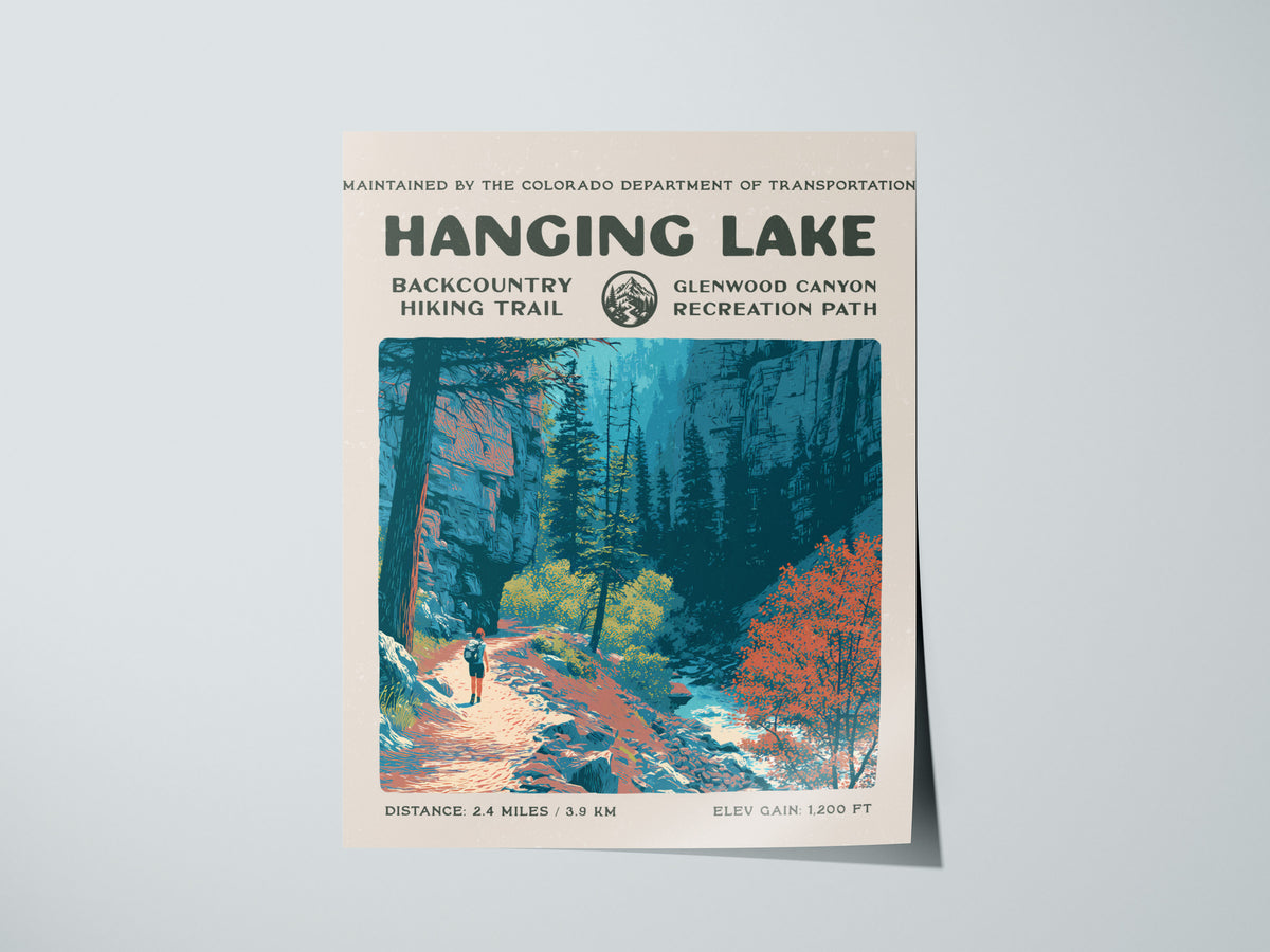 Hanging Lake, Glenwood Canyon Poster | Hiker Gift | Backcountry Trail Wall Art — giclée print detail on matte paper
