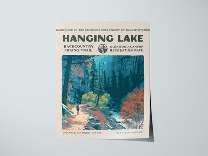 Hanging Lake, Glenwood Canyon Poster | Hiker Gift | Backcountry Trail Wall Art — giclée print detail on matte paper