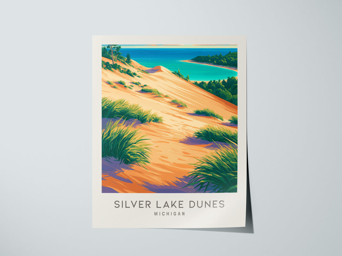 Silver Lake Dunes Matte Border Poster | Michigan Coastal Beach Decor Travel Wall Art — giclée print detail on matte paper