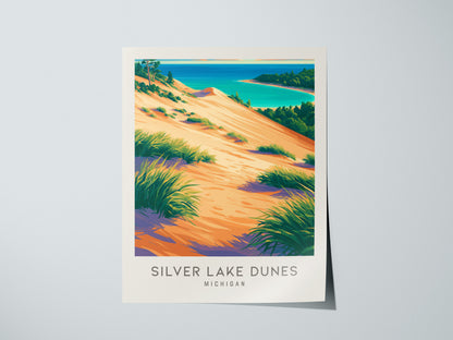 Silver Lake Dunes Matte Border Poster | Michigan Coastal Beach Decor Travel Wall Art — giclée print detail on matte paper