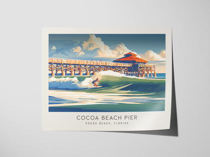 Cocoa Beach Pier Landscape Matte Border Poster | Travel Wall Art — giclée print detail on matte paper