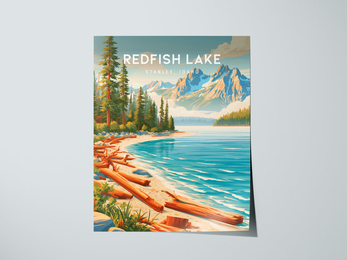 Redfish Lake, Stanley, Idaho Poster | Mountain Lake Destination Print Wall Art — giclée print detail on matte paper