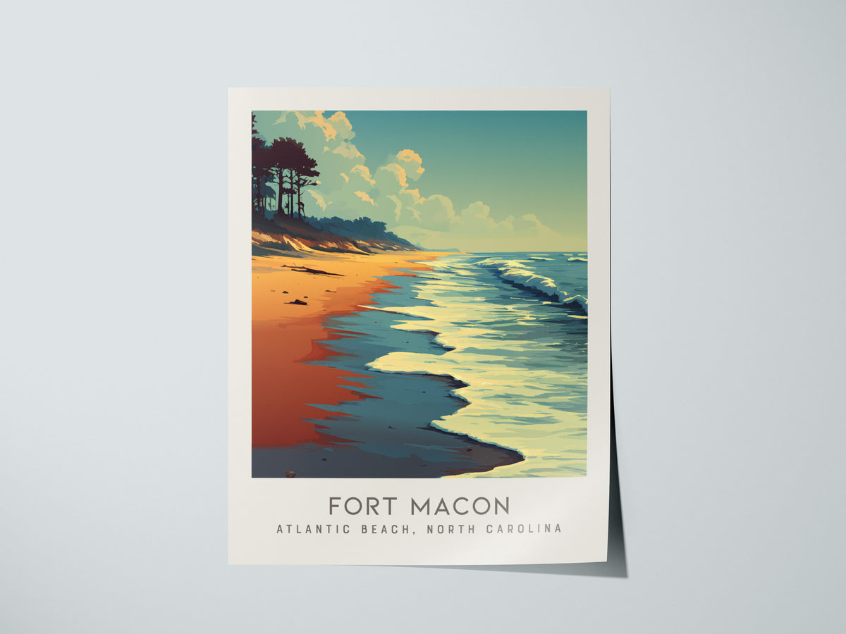 Fort Macon Matte Border Poster | Atlantic Beach, North Carolina Travel Wall Art — giclée print detail on matte paper