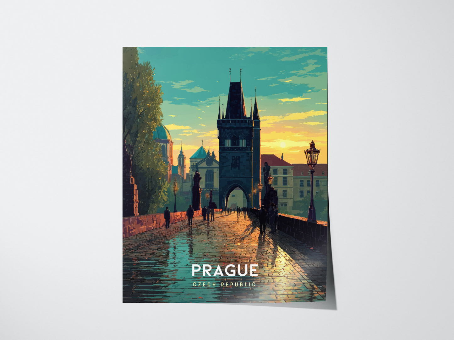 Prague Poster | Charles Bridge Sunset Art | Czech Republic Travel