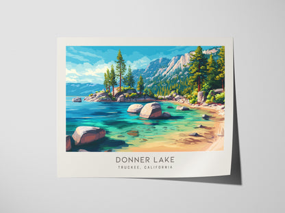 Donner Lake Landscape Matte Border Poster | Truckee, California Framed or Unframed Travel Gift — giclée print detail on matte