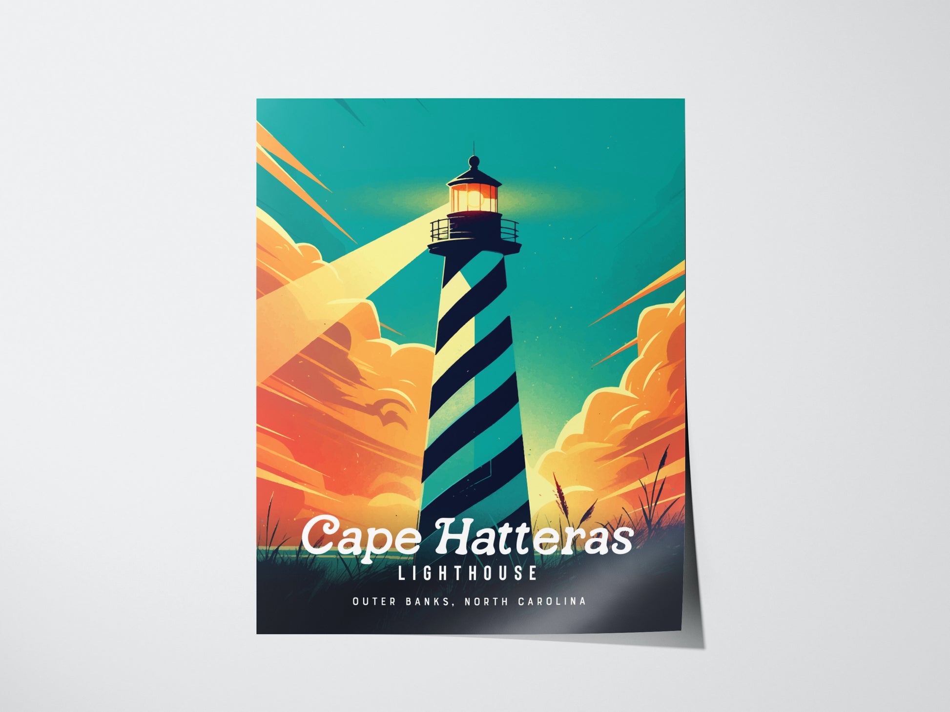 Cape Hatteras Lighthouse Poster | Outer Banks Coastal Beach Wall Art | Framed or Unframed