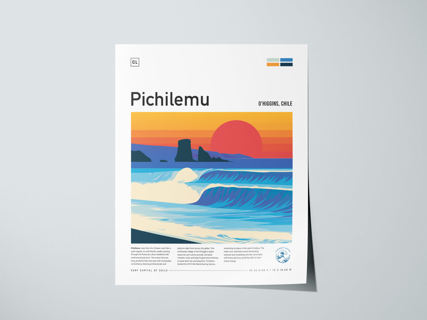 Pichilemu, Chile Poster | Pacific Surf & Coastal Cliffs Wall Art — giclée print detail on matte paper