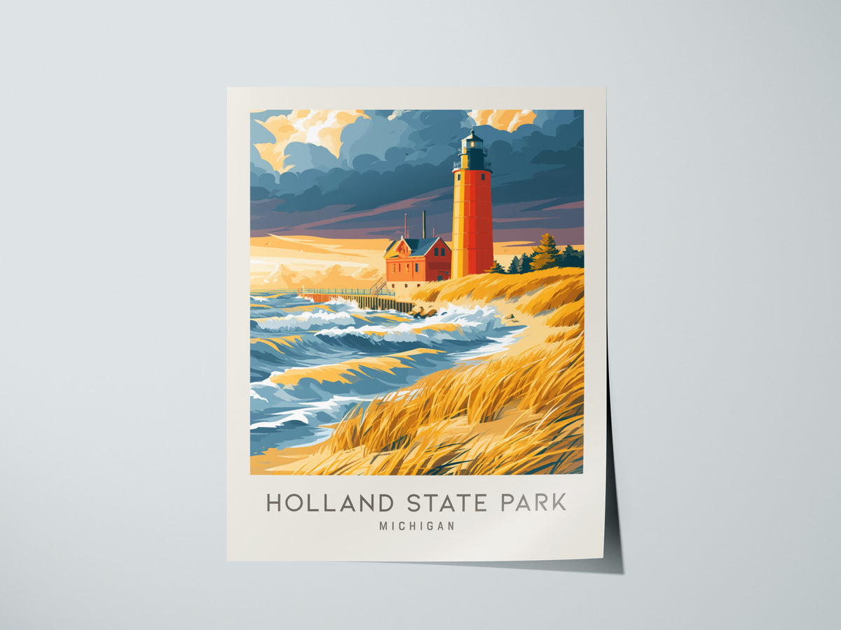 Holland State Park Matte Border Poster | Michigan Travel Wall Art — giclée print detail on matte paper
