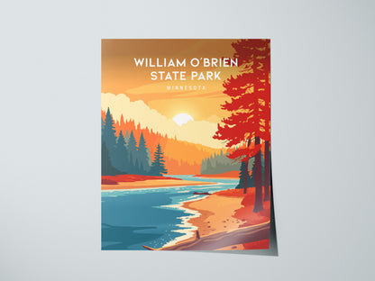 William O'Brien State Park, Minnesota Poster | Riverside Forest Wilderness Destination Print Wall Art — giclée print detail o