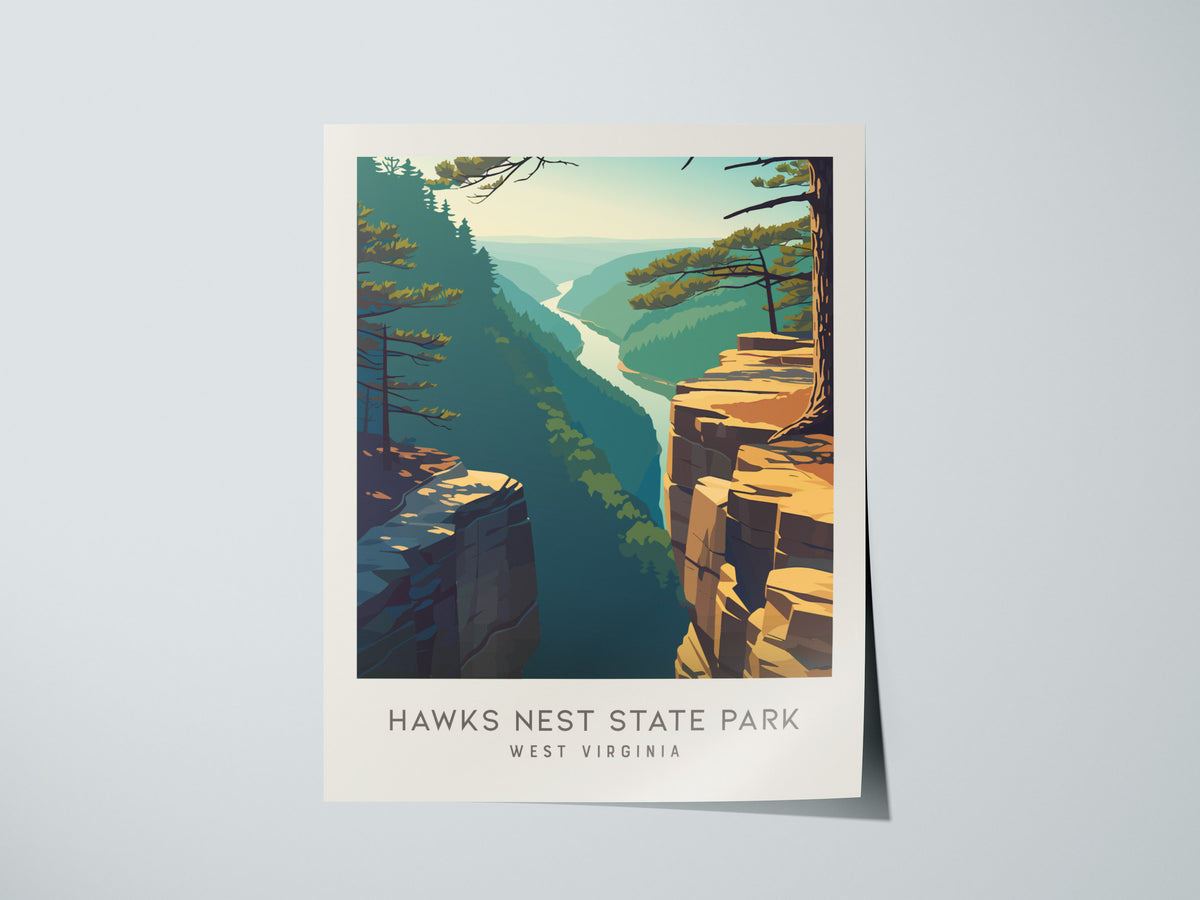 Hawks Nest State Park Matte Border Poster | West Virginia Destination Print Travel Wall Art — giclée print detail on matte pa