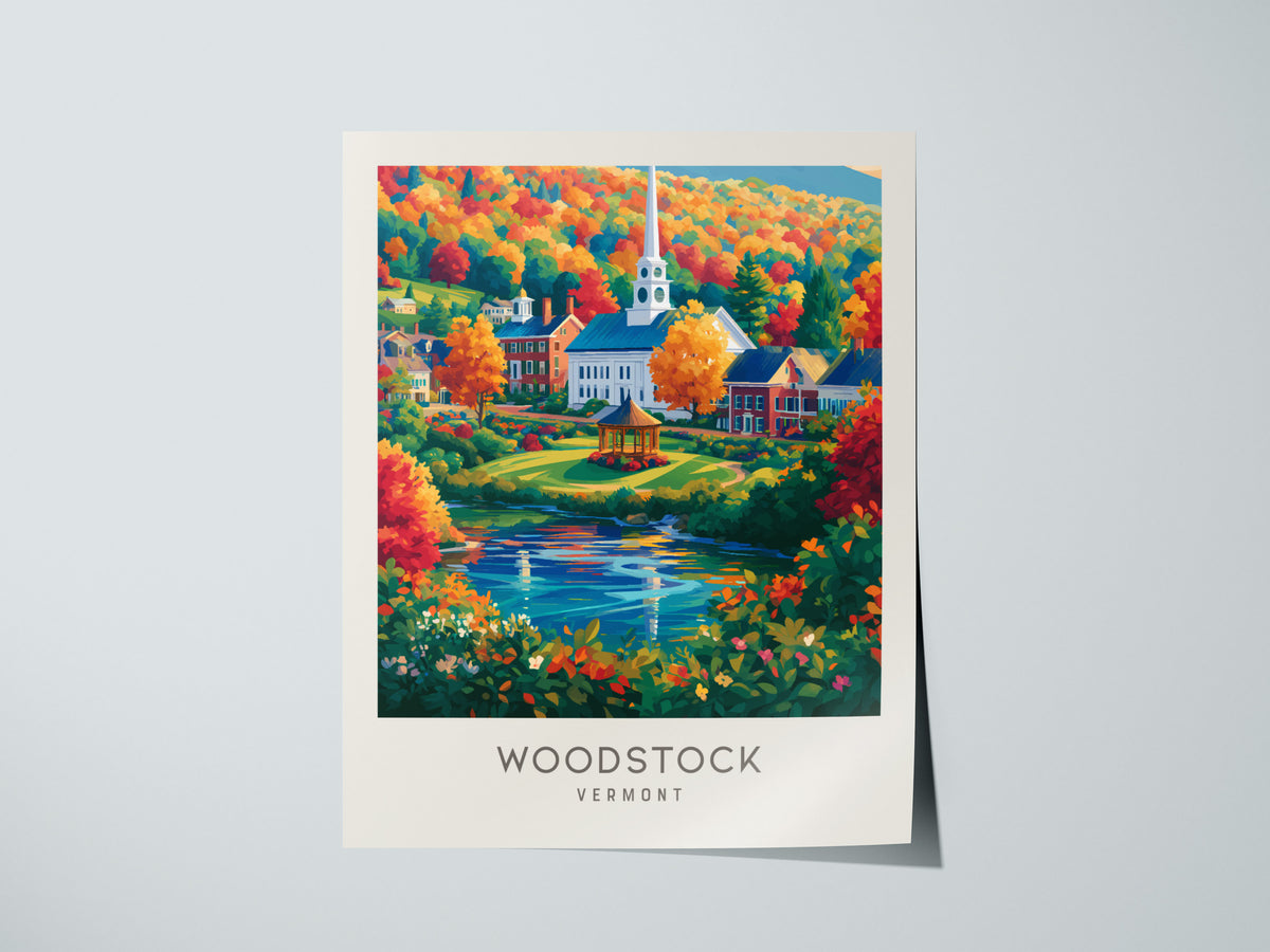 Woodstock Matte Border Poster | Vermont Travel Gift Framed or Unframed — giclée print detail on matte paper