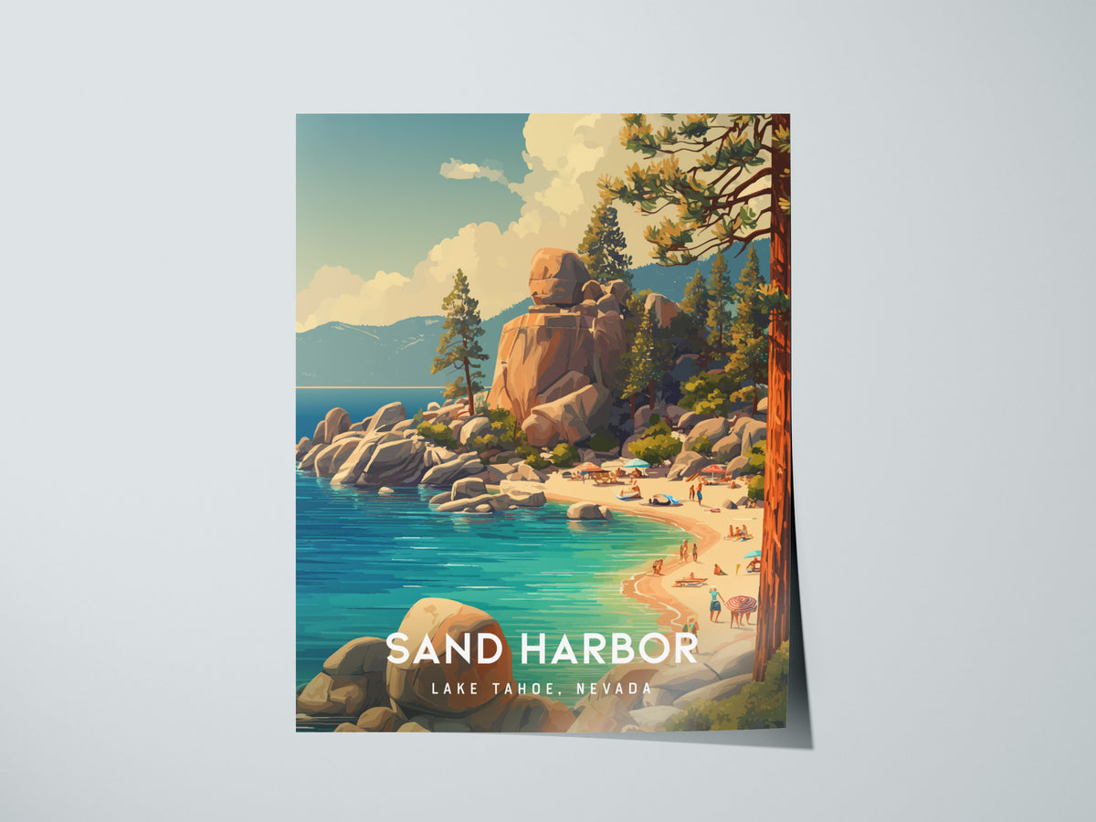 Sand Harbor, Lake Tahoe, Nevada Poster | Turquoise Waters & Granite Shores Wall Art — giclée print detail on matte paper