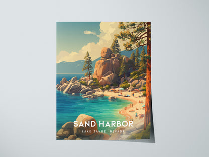 Sand Harbor, Lake Tahoe, Nevada Poster | Turquoise Waters & Granite Shores Wall Art — giclée print detail on matte paper