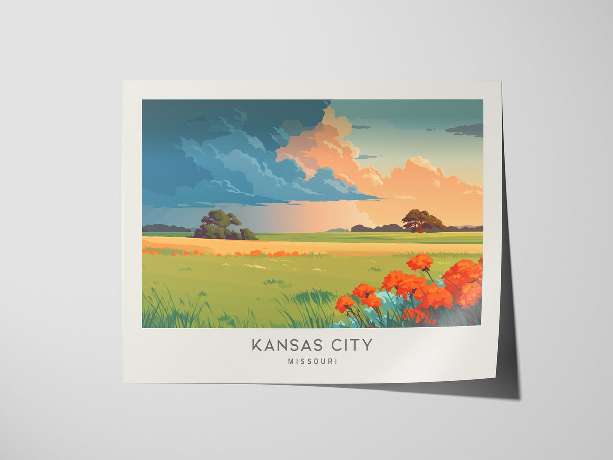 Kansas City Landscape Matte Border Poster | Missouri Vacation Wall Art — giclée print detail on matte paper