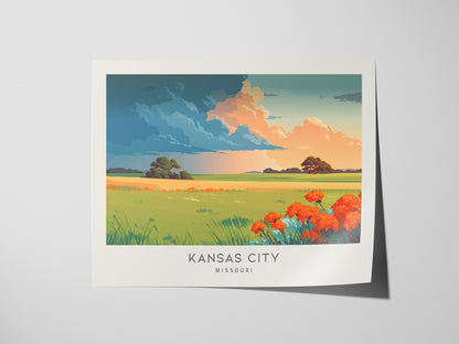 Kansas City Landscape Matte Border Poster | Missouri Vacation Wall Art — giclée print detail on matte paper