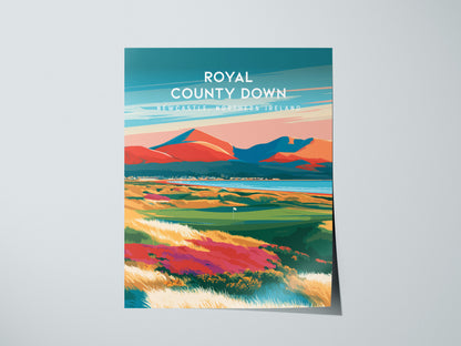 Royal County Down, Newcastle, Northern Ireland Poster | Country Club Decor Golfer Gift Wall Art — giclée print detail on matt