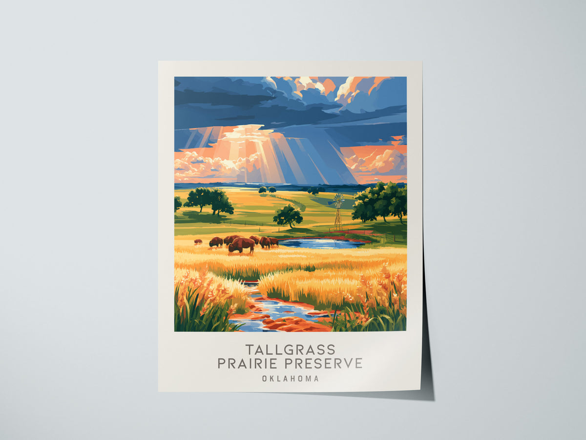 Tallgrass Prairie Preserve Matte Border Poster | Oklahoma Destination Print Travel Wall Art — giclée print detail on matte pa