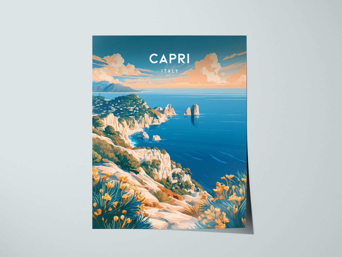 Capri, Italy Poster | Mediterranean Island Coastal Beach Decor Wall Art — giclée print detail on matte paper