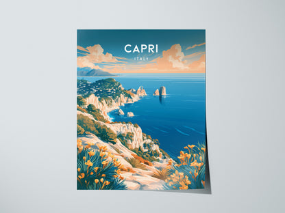 Capri, Italy Poster | Mediterranean Island Coastal Beach Decor Wall Art — giclée print detail on matte paper