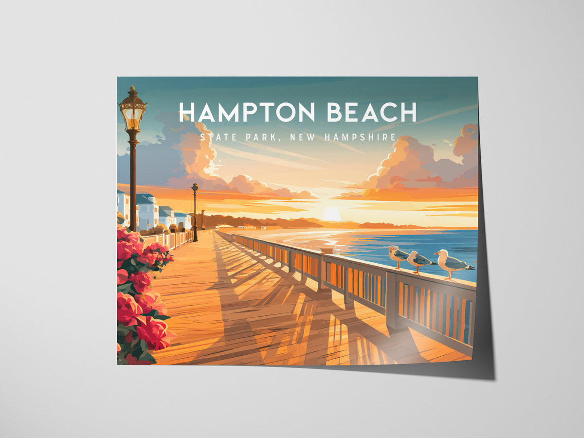 Hampton Beach Landscape Poster | State Park, New Hampshire Beach House Decor Wall Art — giclée print detail on matte paper