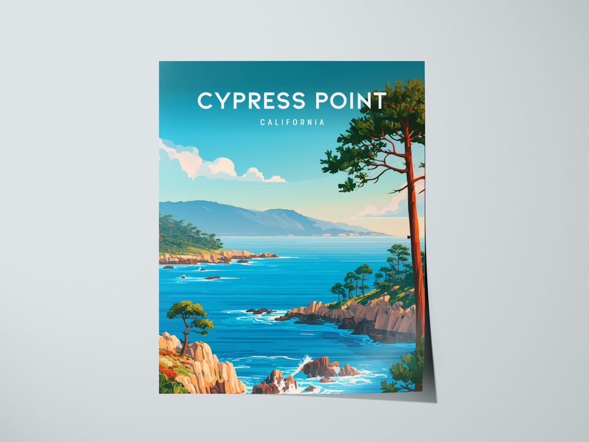 Cypress Point, California Poster | Coastal Beach Decor Travel Gift Wall Art — giclée print detail on matte paper