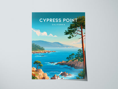 Cypress Point, California Poster | Coastal Beach Decor Travel Gift Wall Art — giclée print detail on matte paper